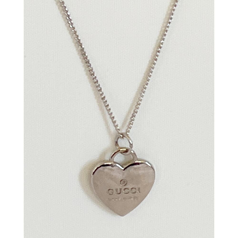 GUCCI Trademark Heart Charm Zipper Pull Pendant Necklace Sterling Silver - Picture 11 of 11
